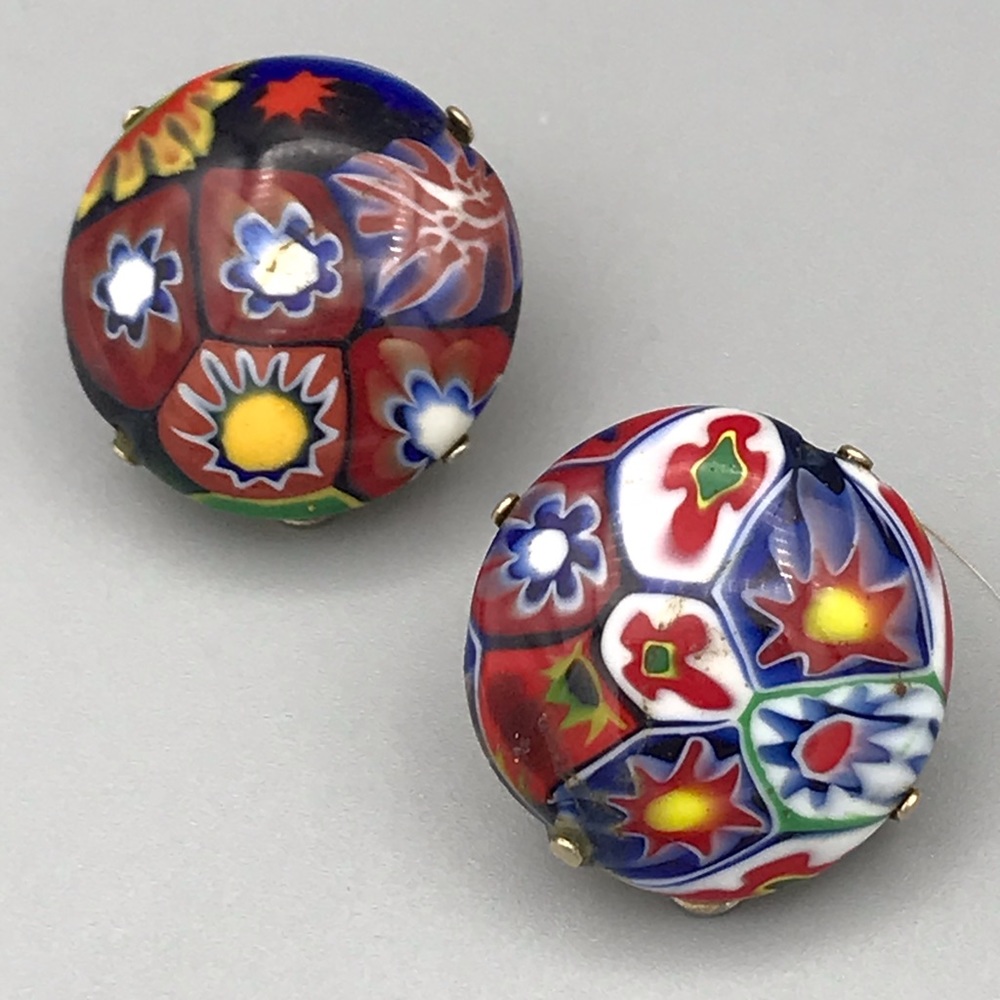 Vintage Murano Millefiori Glass Dome Clip-On Earrings – Italian Art Glass